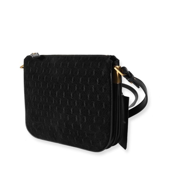 118459 sv Saint Laurent Black Suede All Over Monogram Crossbody Bag