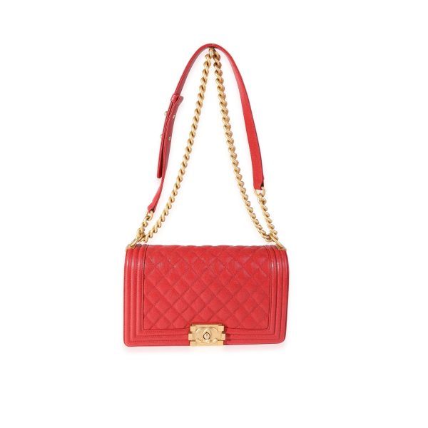 118473 bv Chanel Red Quilted Caviar Old Medium Boy Bag