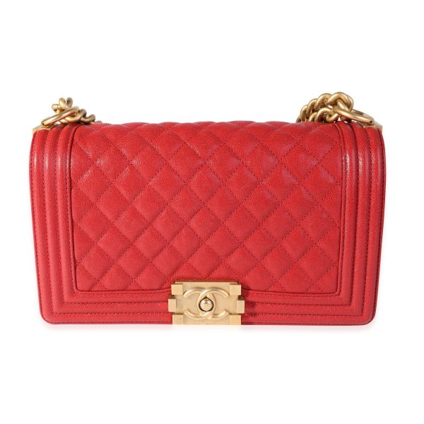 118473 fv Chanel Red Quilted Caviar Old Medium Boy Bag