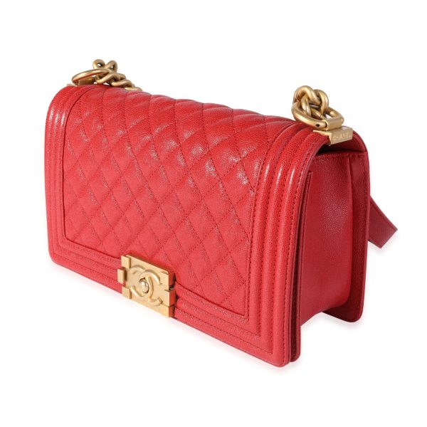 118473 sv Chanel Red Quilted Caviar Old Medium Boy Bag