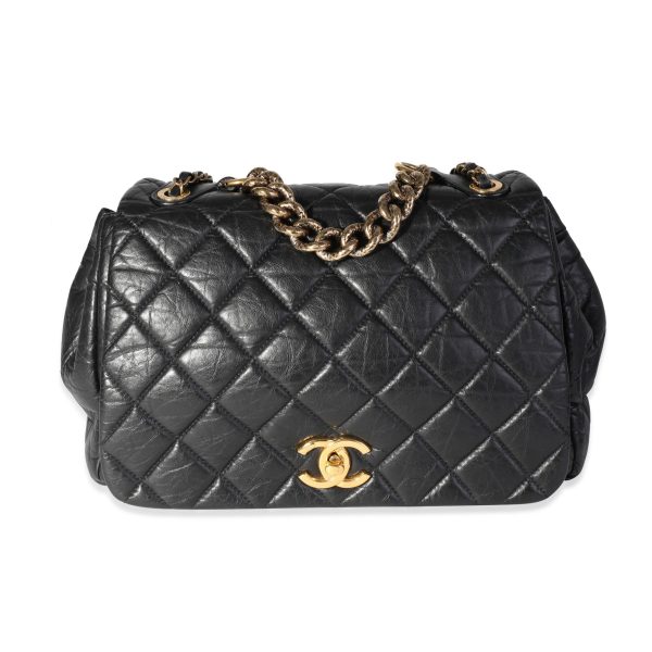 118474 fv 27dfea29 40eb 4b07 ae3a f1292d339989 Chanel Paris Bombay Black Aged Quilted Calfskin Pondicherry Flap Bag