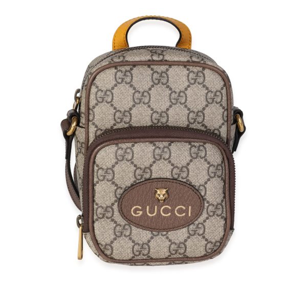 118484 fv Gucci Brown Leather GG Supreme Canvas Neo Vintage Mini Crossbody Bag