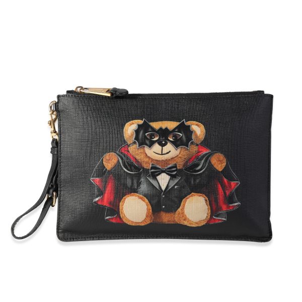 118523 fv b2c7cfa9 a359 4e1d 93c1 70e2f01c428c Moschino Black Coated Canvas Vampire Teddy Bear Pouch