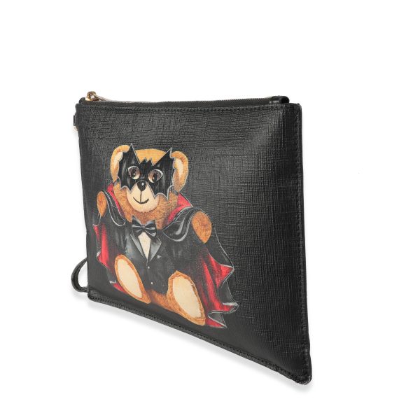 118523 sv 65cacc94 2f69 4ad7 be50 46e51c9ac616 Moschino Black Coated Canvas Vampire Teddy Bear Pouch