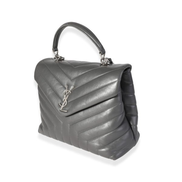 118544 sv 81e48aa4 e618 4260 8e28 18177a500602 Saint Laurent Grey Matelassé Calfskin Top Handle Loulou Bag