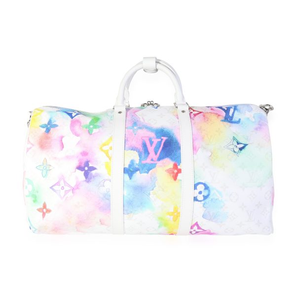 118558 box Louis Vuitton White Monogram Watercolor Keepall Bandoulière 50