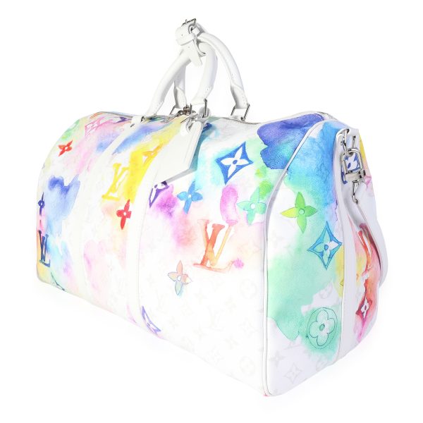 118558 pv Louis Vuitton White Monogram Watercolor Keepall Bandoulière 50