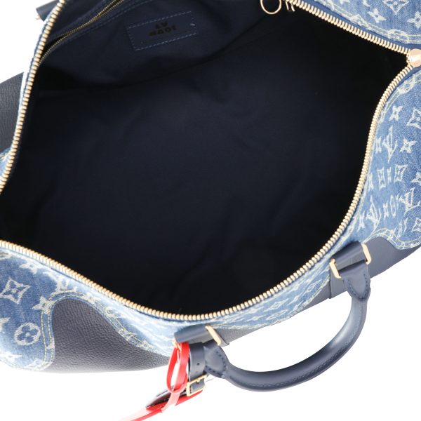 118567 av Louis Vuitton x NIGO Monogram Denim Drip Taurillon Keepall Bandoulière 50