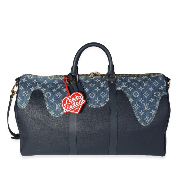 118567 fv Louis Vuitton x NIGO Monogram Denim Drip Taurillon Keepall Bandoulière 50