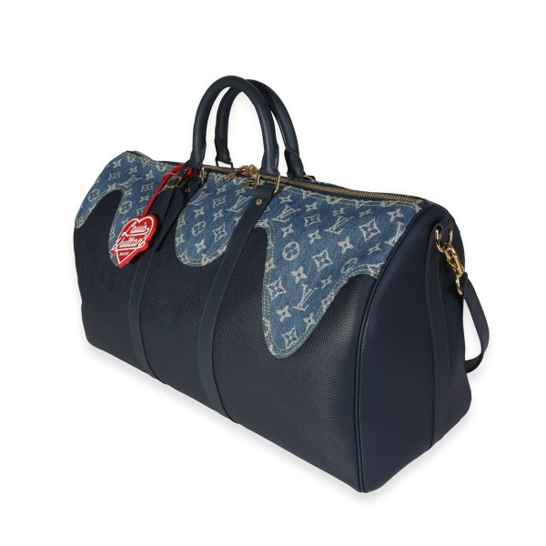 118567 sv Louis Vuitton x NIGO Monogram Denim Drip Taurillon Keepall Bandoulière 50