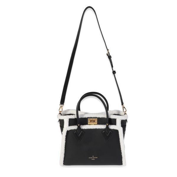 118593 av Louis Vuitton Black Grained Calfskin White Shearling Monogram On My Side MM