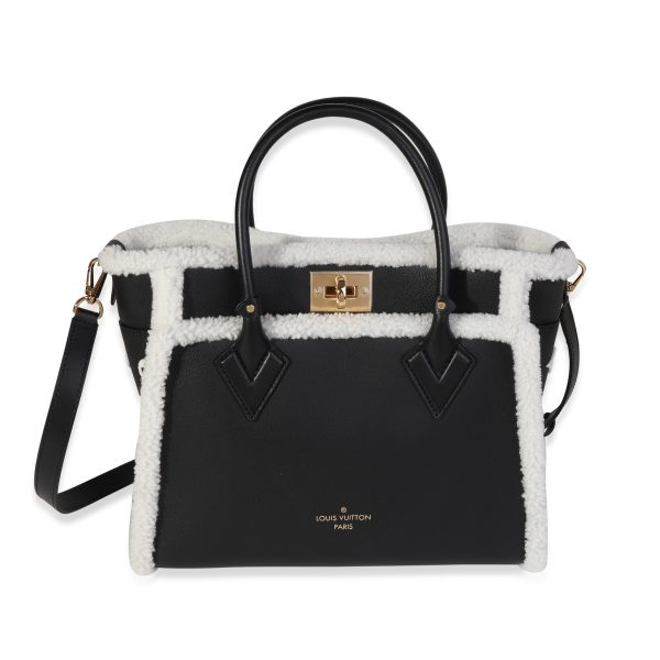 118593 pv Louis Vuitton Black Grained Calfskin White Shearling Monogram On My Side MM