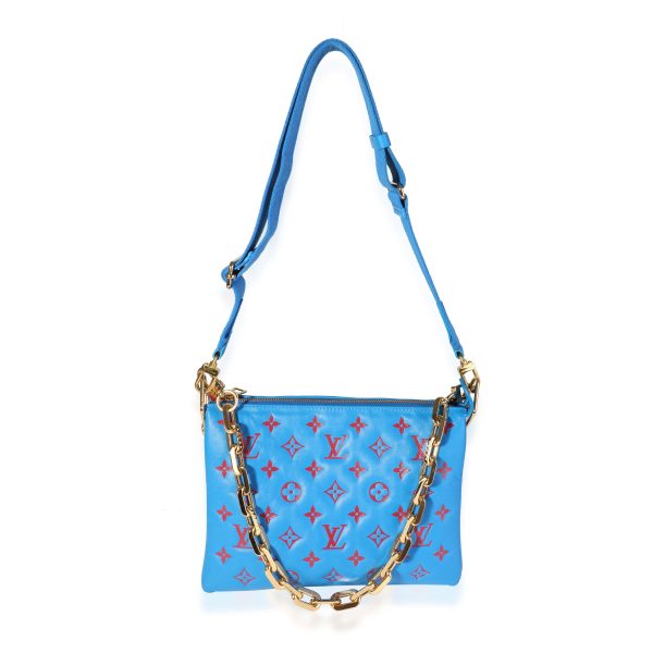 118597 bv Louis Vuitton Blue Red Embossed Lambskin Vuittamins Coussin PM