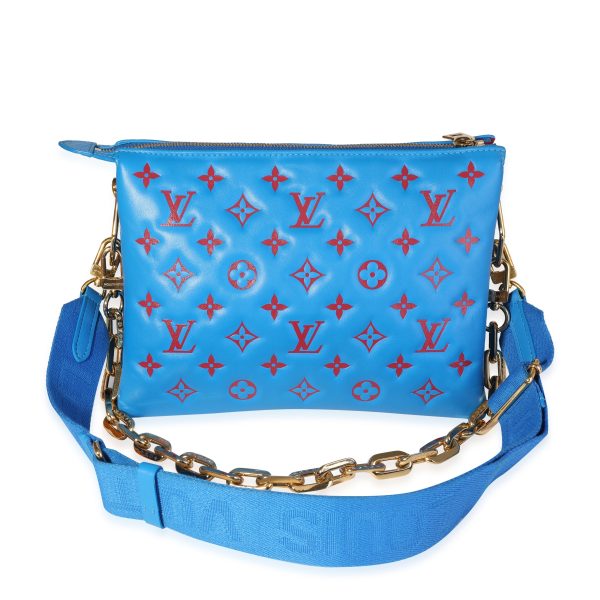 118597 pv Louis Vuitton Blue Red Embossed Lambskin Vuittamins Coussin PM