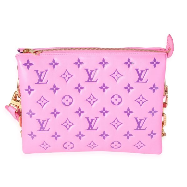 118605 bv Louis Vuitton Pink Purple Monogram Embossed Puffy Lambskin Coussin PM