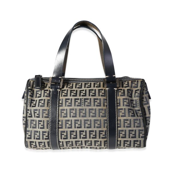 118617 fv e7cd5a62 ab81 4d60 a155 63d7704057f5 Fendi Vintage Navy and Grey Canvas Leather Zucchino Mini Top Handle Bag