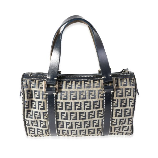 118617 pv 0129a01e 3c52 450e 81e7 cb7a20b5556e Fendi Vintage Navy and Grey Canvas Leather Zucchino Mini Top Handle Bag