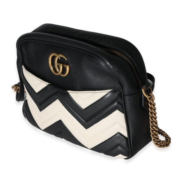 118735 sv Gucci Black White Matelassé Medium Marmont Bag