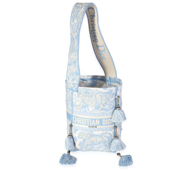 118796 fv Christian Dior Turquoise Toile de Jouy Embroidery D Bubble Bucket Bag