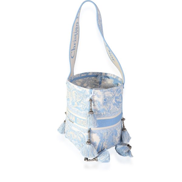 118796 sv Christian Dior Turquoise Toile de Jouy Embroidery D Bubble Bucket Bag