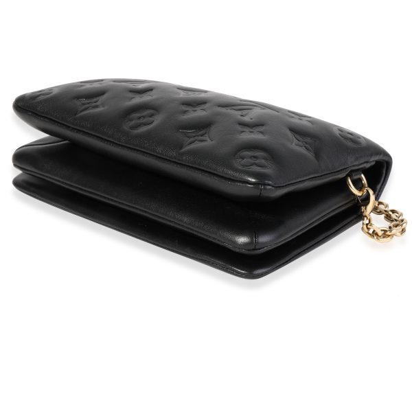 118910 clasp d7c60d99 4bab 4a65 a918 eee327c063de Louis Vuitton Black Monogram Embossed Lambskin Pochette Coussin