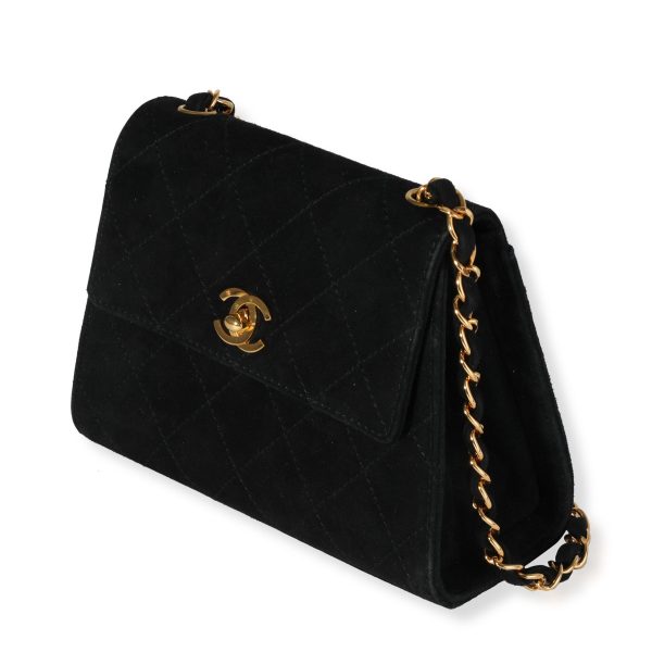 118915 sv Chanel Vintage Black Quilted Suede Shoulder Bag