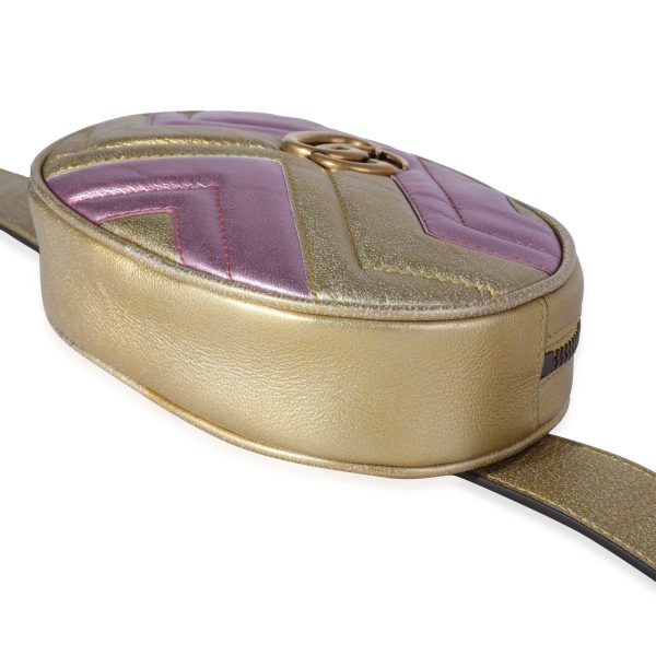 118925 clasp Gucci Pink Gold Metallic Matelass√© Marmont Belt Bag