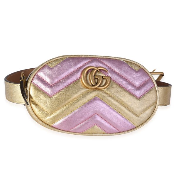 118925 fv Gucci Pink Gold Metallic Matelass√© Marmont Belt Bag