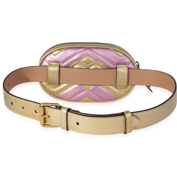 118925 pv Gucci Pink Gold Metallic Matelass√© Marmont Belt Bag