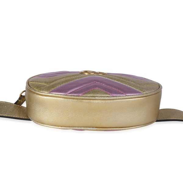 118925 stamp Gucci Pink Gold Metallic Matelass√© Marmont Belt Bag