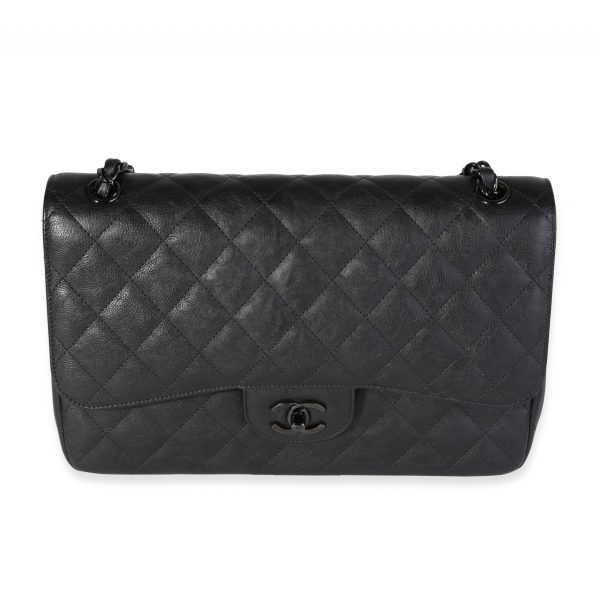 118926 fv Chanel So Black Quilted Calfskin Jumbo Classic Double Flap Bag