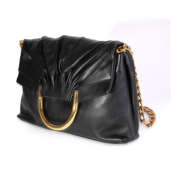 118953 sv Stella McCartney Black Vegan Leather Nina Fold Over Frame Bag