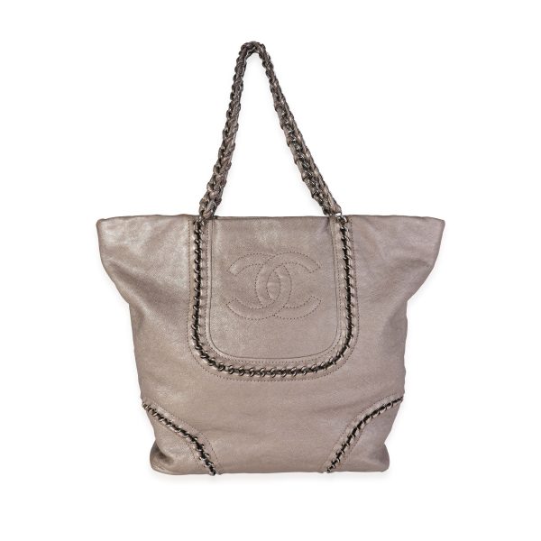 118955 fv e0d56262 5b62 44f3 b1bd 6ab34cd553d6 Chanel Metallic Bronze Leather Luxe Ligne Chain Tote