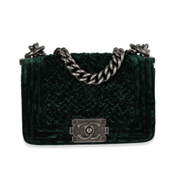 118996 fv c2742747 aecd 42b8 b4a5 d0058c4482fc Chanel Pine Green Crushed Velvet Mini Boy Bag