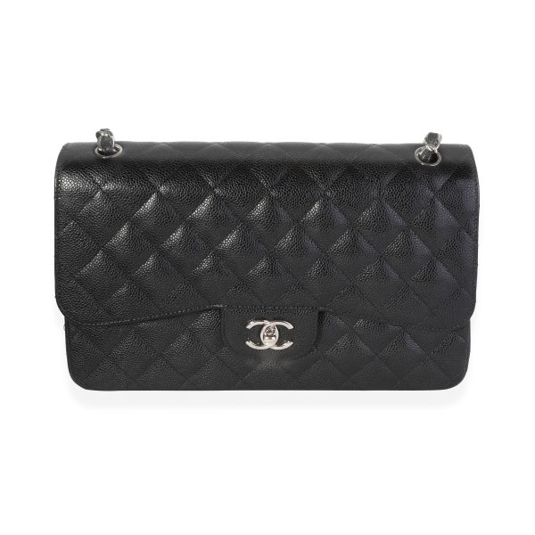 119077 fv Chanel Black Quilted Caviar Jumbo Classic Double Flap Bag