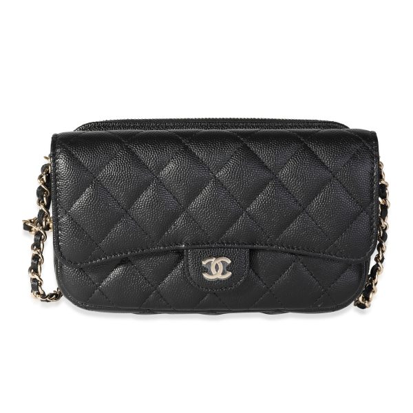 119082 fv 854790f9 9e9d 483b 98bb aaecbd277477 Chanel Black Quilted Caviar Phone Holder with Chain