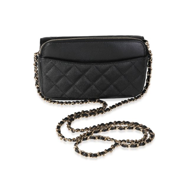 119082 sv 7d226ebc a412 4d7b 978e 0d57967ac2a3 Chanel Black Quilted Caviar Phone Holder with Chain