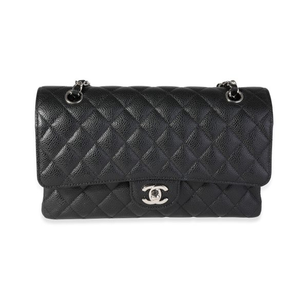 119114 fv Chanel Black Quilted Caviar Medium Classic Double Flap Bag