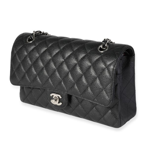 119114 sv Chanel Black Quilted Caviar Medium Classic Double Flap Bag