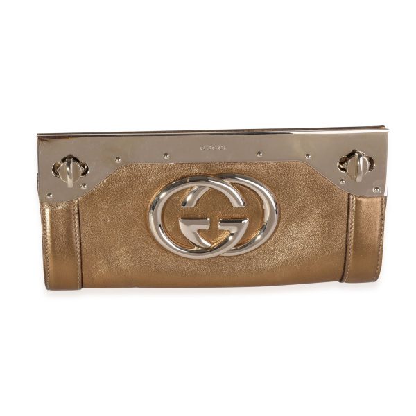 119146 fv Gucci Gold Metallic Leather Starlight Clutch