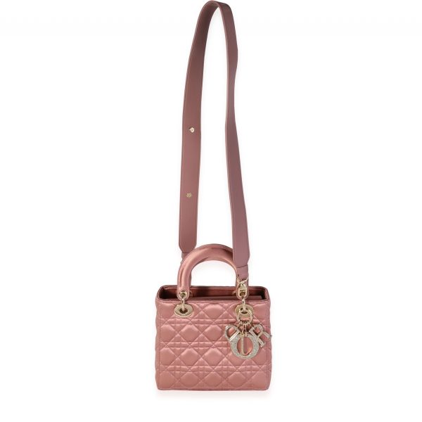 119265 bv 4c9d0c2d e057 407f 965f 0f8fa7277723 Dior Dusty Rose Cannage Quilted Satin Medium Lady Dior Bag With Crystal Charms