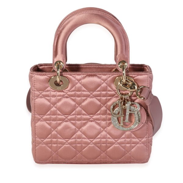 119265 fv 3b9d8fbd d8c9 462a 94d4 f78fb28f4351 Dior Dusty Rose Cannage Quilted Satin Medium Lady Dior Bag With Crystal Charms