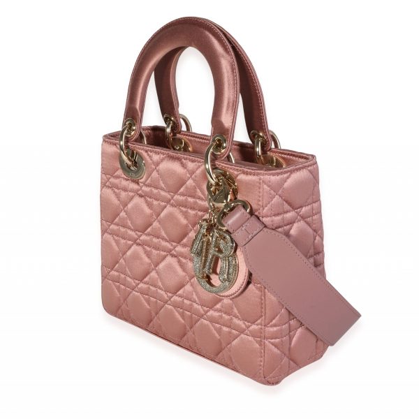 119265 sv e0fc5c04 bacc 4da1 8714 d0d2d7558caa Dior Dusty Rose Cannage Quilted Satin Medium Lady Dior Bag With Crystal Charms