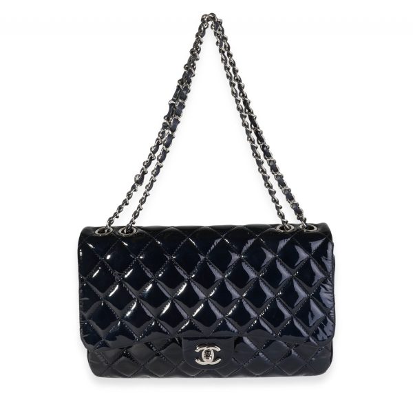 119364 bv Chanel Navy Quilted Patent Leather Accordion Flap Bag