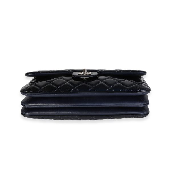 119364 stamp Chanel Navy Quilted Patent Leather Accordion Flap Bag