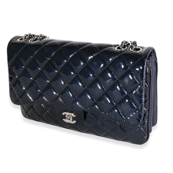 119364 sv Chanel Navy Quilted Patent Leather Accordion Flap Bag