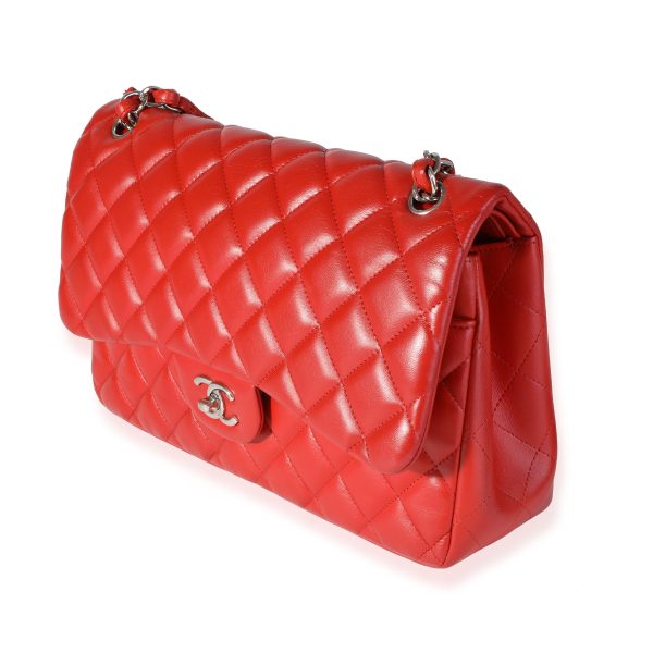 119371 sv Chanel Red Quilted Lambskin Classic Jumbo Double Flap Bag