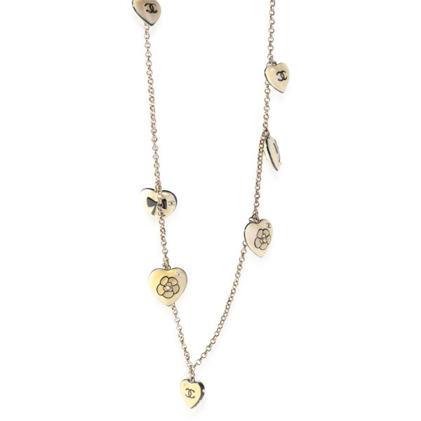 119380 fv Chanel Gold Tone 36 Heart Charm Necklace