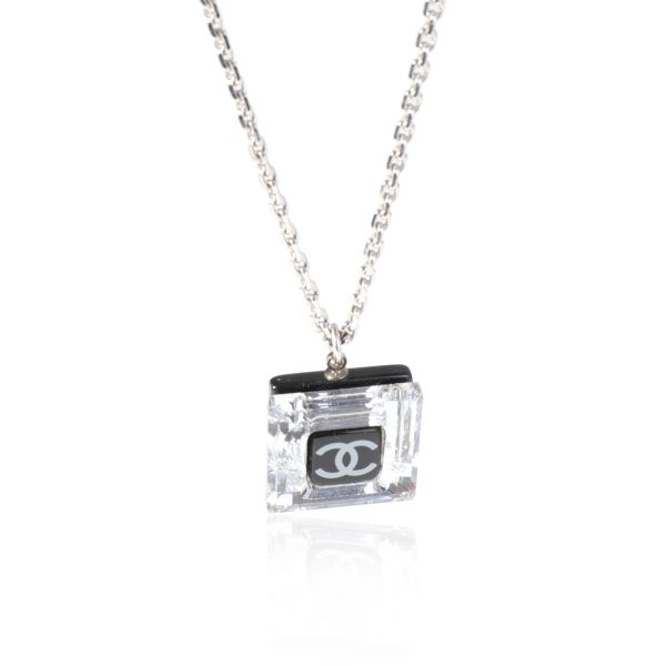 119382 fv Chanel Silver Tone Crystal CC Pendant