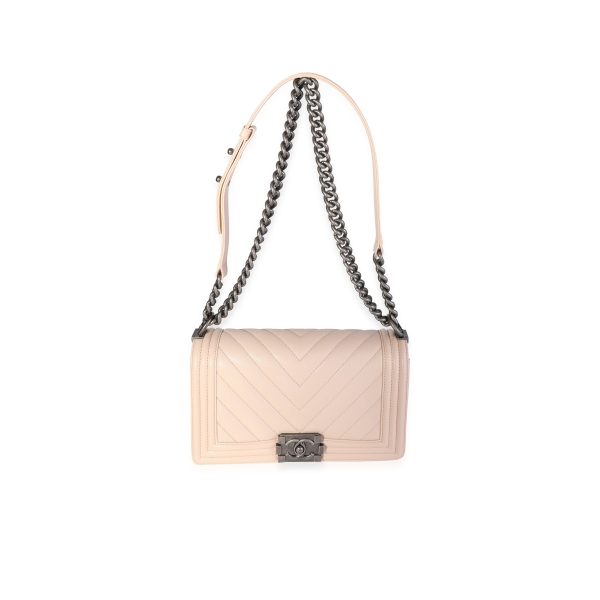 119430 bv 9ef15247 e631 46e5 9466 1db92e480759 Chanel Beige Chevron Quilted Caviar Old Medium Boy Bag